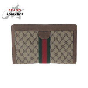 GUCCI Sherry Line Brown Beige Tan GG Supreme Leather Clutch Bag